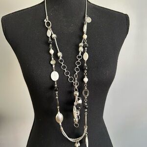 White House Black Market Elegant Silver and Black Multi-Layer Necklace
